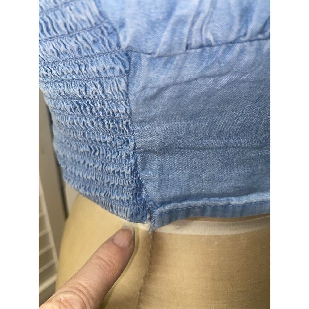 Dizzy Lizzy Denim Corset Puff Sleeve Cropped Top Blue Cottagecore Size Medium - Picture 3 of 8